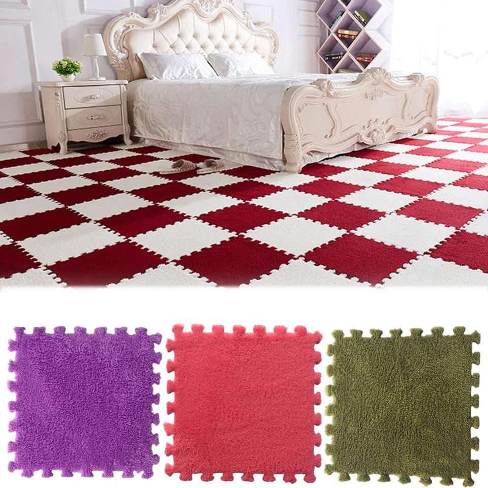 plush  medium fluffy carpets tiles baby play mat carpet children crawling puzzle mat plush carpet